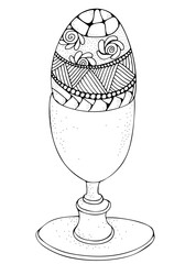 Easter eggs. Egg holder. Hand-drawn decorative elements in vector. Pattern for coloring book. Black and white. Zentangle