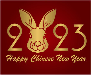 Happy Chinese new year 2023 year of the rabbit Gold Abstract Design Vector Illustration With Red Background