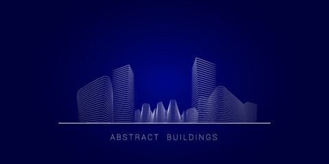 Abstract buildings on dark blue background. Architectural background on theme of building or city management. Location. © LariBat