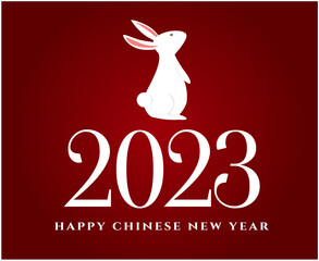 Happy Chinese new year 2023 year of the rabbit White Abstract Design Vector Illustration With Red Background