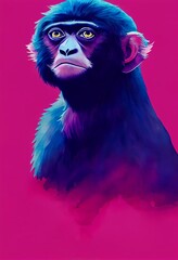Funny adorable portrait headshot of cute Lar Gibbon. Asian region land animal standing facing front. Watercolor imitation illustration. Vertical artistic poster. AI generated.