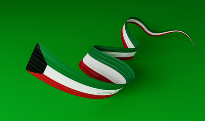 Kuwait flag wavy abstract background. 3d illustration
