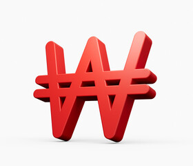 Obraz premium 3D illustration red Won sign - South Korea money isolated on white background