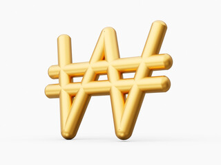 Gold shiny Korean won symbol, currency sign isolated on white background. Vector illustration