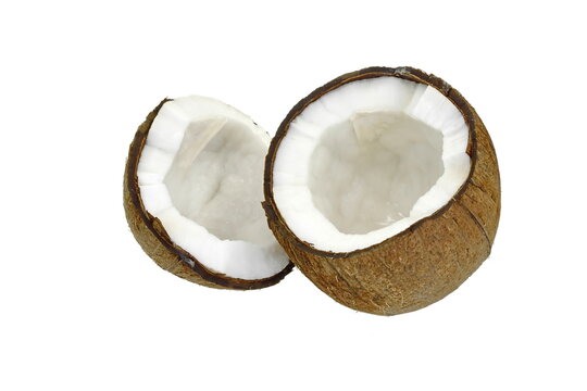Coco white. Coconut slice. Coconut pieces isolated. Coconuts half on white.