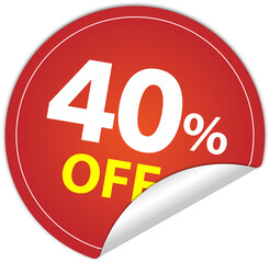 Sticker round 40 percent discount off, 40%