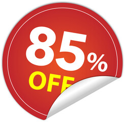 Sticker round 85 percent discount off, 85%