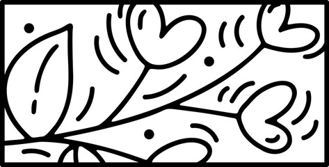 Valentine vector composition branch with hearts. Hand drawn love holiday constructor logo in rectangle horizontal frame for greeting card, web design invitation