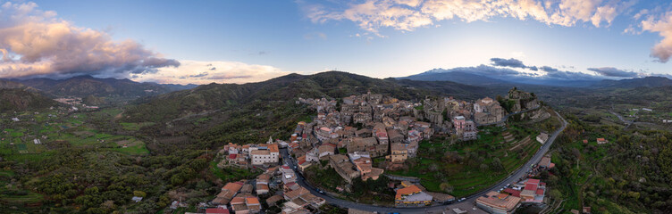 Fototapeta na wymiar Scenic sunset panorama of Castiglione di Sicilia village