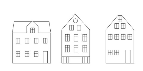 Black and white graphic buildings, houses.