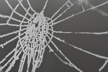Macro photography of a frosty cobweb