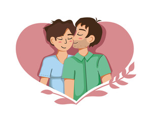 Gay men couple in love flat illustration. One gender concept. Lgbt romantic relationship. Valentine's day  
