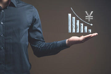 Yen icon and falling chart from web.