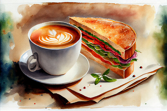 cup of coffee and a sandwitch