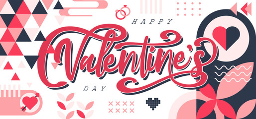 Fototapeta na wymiar Happy Valentine day banner design for Valentine's of 14 February. Abstract geometric banner background