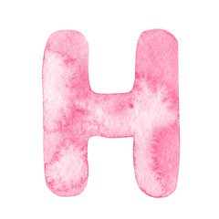 Watercolor pink letter H isolated on white