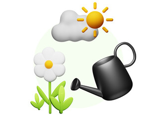 icon cartoon flower and watering can
