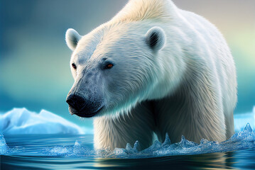 Polar bear in its natural ice habitat, the Arctic wilderness, generative ai
