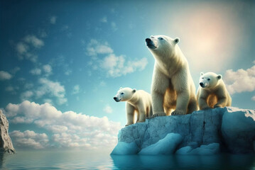 Fototapeta na wymiar Polar bear in its natural ice habitat, the Arctic wilderness, generative ai
