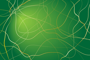 Abstract vector green background with golden lines