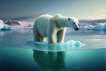 Naklejka na ściany i meble Polar bear in its natural ice habitat, the Arctic wilderness, generative ai