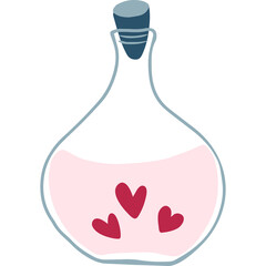 Love elixir in stoppered bottle. Magical beverage. Love potion icon isolated on white. Hand drawn vector illustration.