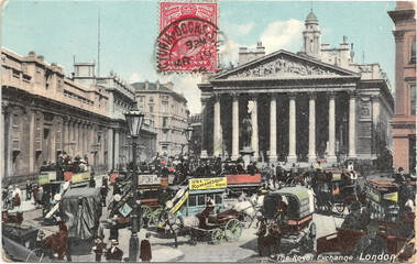 Old London; Straßenszene an der Royal Exchange 1906; Original versendete Postkarte