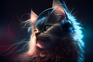 Cat Music Headphones.  Generative AI.
