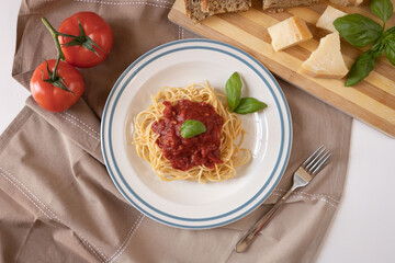 pasta with tomato sauce and basil