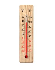 Wooden celsius and fahrenheit scale thermometer isolated on transparent background. PNG file....