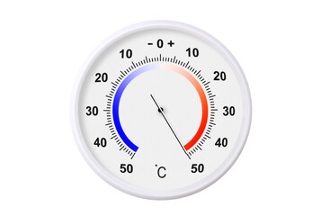 Celsius scale thermometer isolated on transparent background. PNG file. Ambient temperature plus 50 degrees