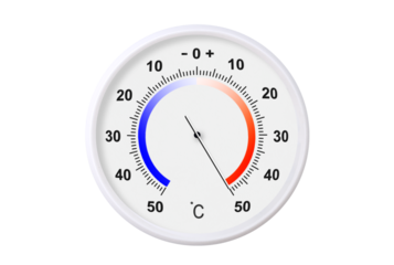 Celsius scale thermometer isolated on transparent background. PNG file. Ambient temperature plus 50 degrees