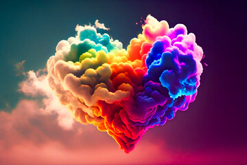 Rainbow Heart Cloud. Generative AI. - obrazy, fototapety, plakaty