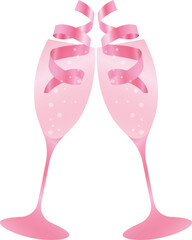 Two glasses with pink champagne and a serpentine.