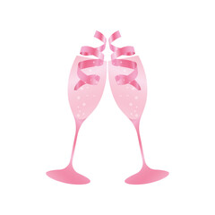 Two glasses with pink champagne and a serpentine.