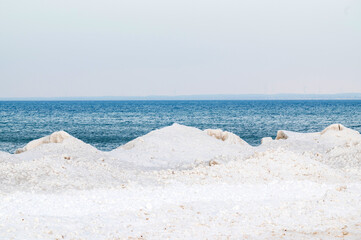 Snow on shore of Lake Huron, Ontario, after winter storm