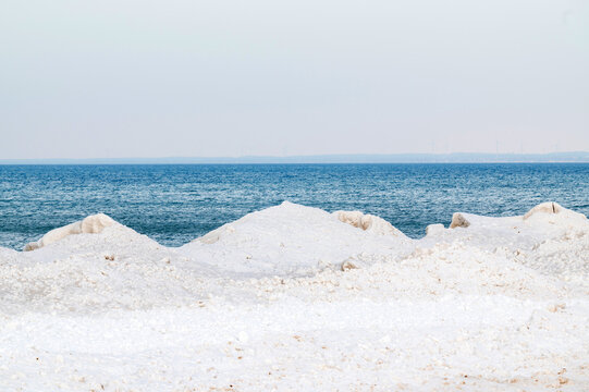 Snow On Shore Of Lake Huron, Ontario, After Winter Storm