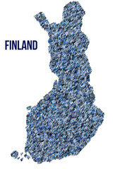 The map of the Finland made of pictograms of people or stickman figures. The concept of population, sociocultural system, society, people, national community of the state. illustration.