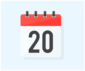The day twentieth of the month with date 20, twentieth day logo design. Calendar icon flat day 20. Reminder symbol. Event schedule date. Schedule planning. Meeting appointment time vector design.