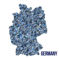 The map of the Germany made of pictograms of people or stickman figures. The concept of population, sociocultural system, society, people, national community of the state. illustration.