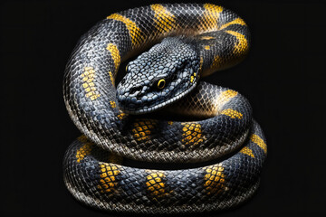 Obraz premium close up of a snake on a black background. Generative AI.
