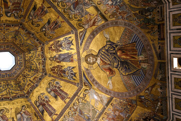 Fototapeta na wymiar Florence, Italy. The central part of the mosaic of the vault of the Baptistery of San Giovanni, XIII century