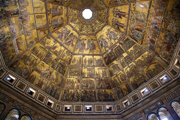 Fototapeta na wymiar Florence, Italy. Mosaic of the vault of the Baptistery of San Giovanni (UNESCO list), 1270 - 1300