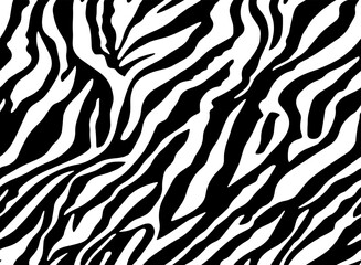 Full Seamless Tiger Pattern Textile Texture. Vector Background. Black and White Animal Skin for Women Dress Fabric Print.