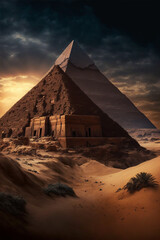 Fototapeta na wymiar illustration, Egyptian pyramids, AI generated image.