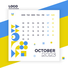 October month, print, minimalist template for your business, poster in blue and yellow colors