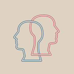 Collaboration. Two intertwined human heads. Line design. Vector illustration.