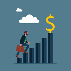 Entrepreneur step up of diagram as staircase to achieve success. Profit concept, growing business graph. manages financial growth graph. Symbol leadership, strategy, mission, objectives. 