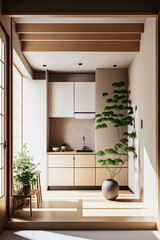 Japandi interior design, vertical. Generative AI