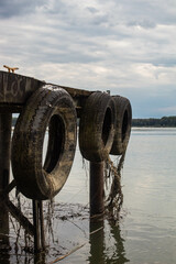 Fototapeta premium Tires on an old dock